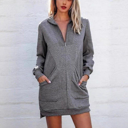 Women's casual dress with high collar and side pockets NOVAE