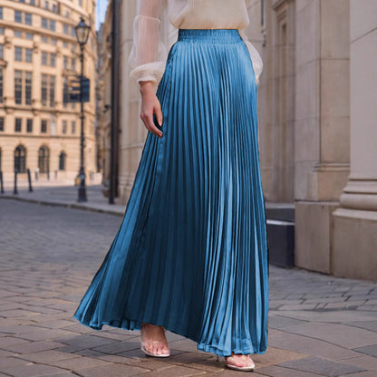 Women's pleated maxi skirt with elastic waistband and flowing cut NOVAE