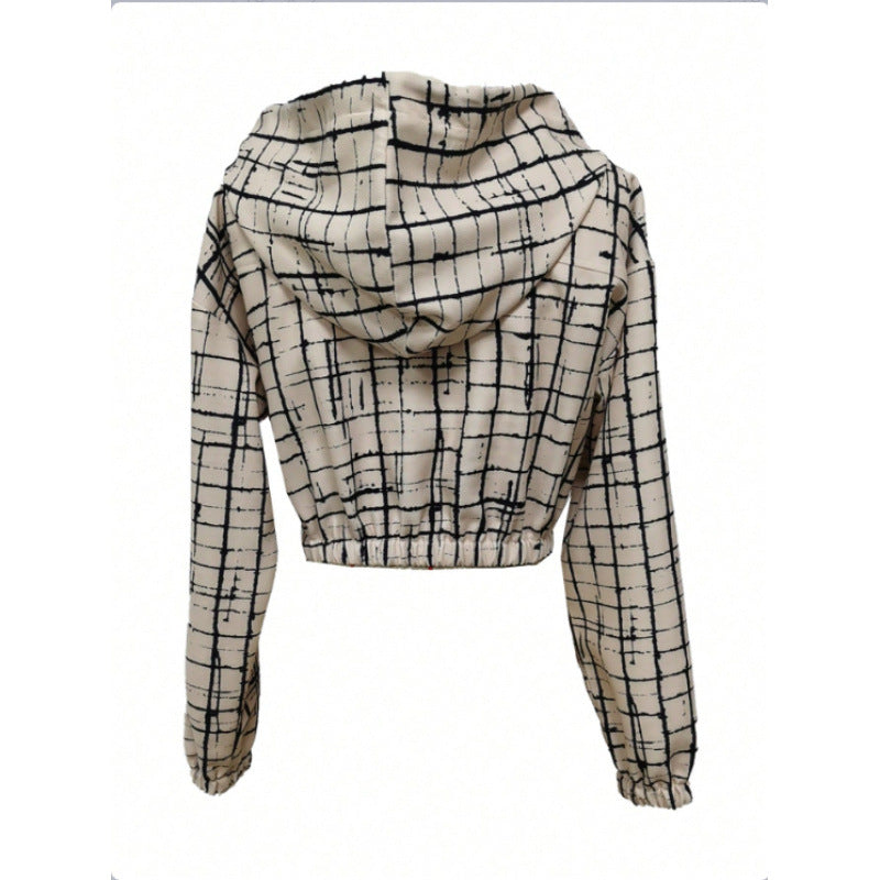 Women's stylish short jacket with geometric pattern and modern kangaroo pocket NOVAE