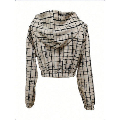 Women's stylish short jacket with geometric pattern and modern kangaroo pocket NOVAE