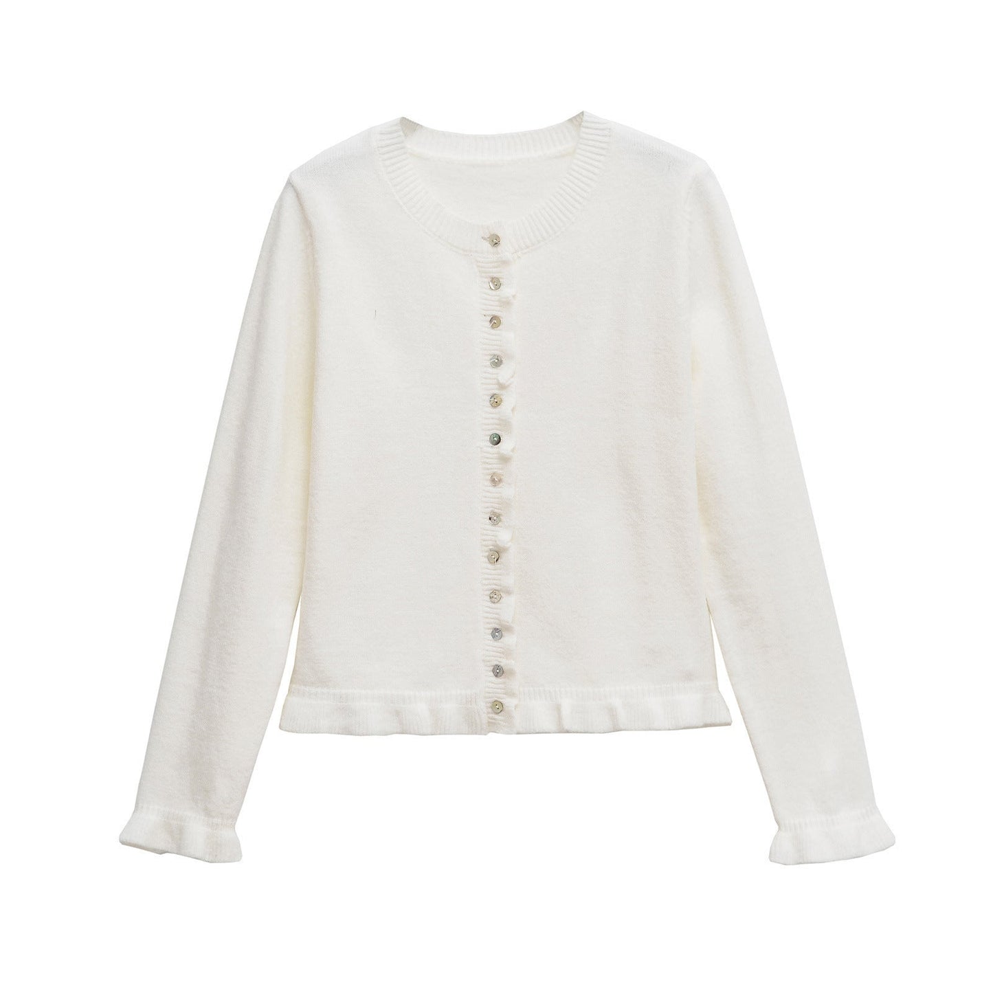 Women's cardigan with ruffle details and decorative buttons NOVAE