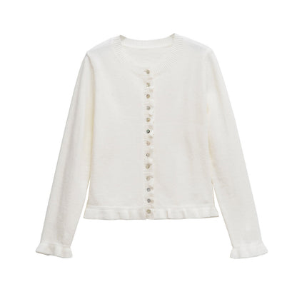 Women's cardigan with ruffle details and decorative buttons NOVAE
