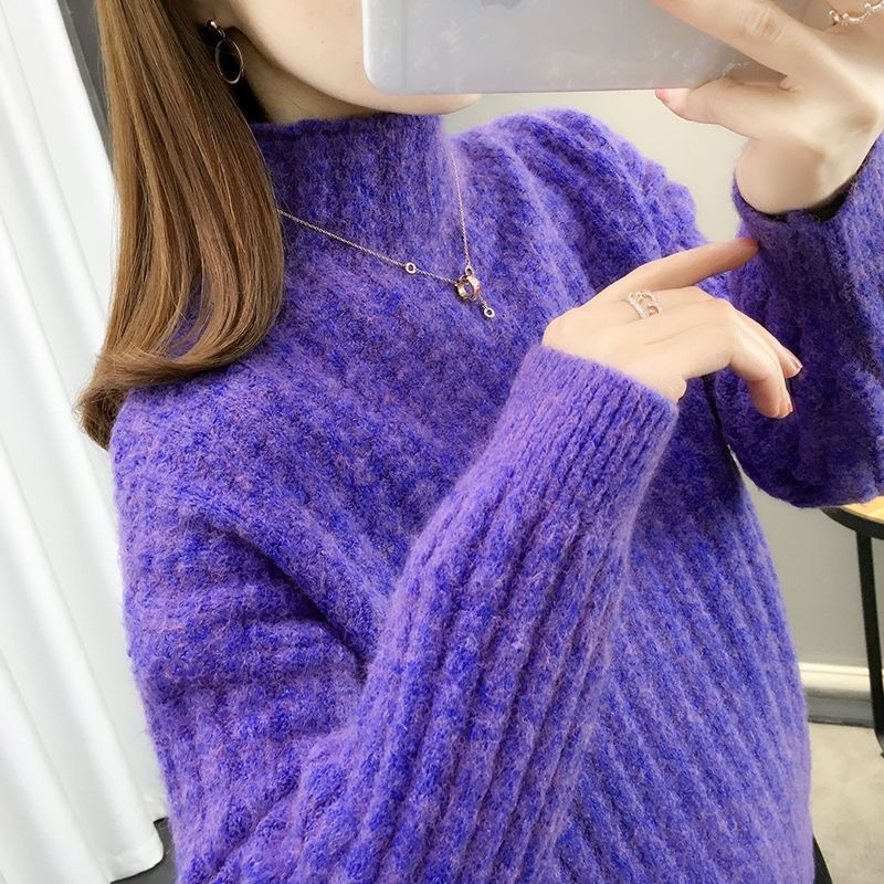 Women's knit sweater in a modern ribbed design with a high collar and casual sleeves NOVAE