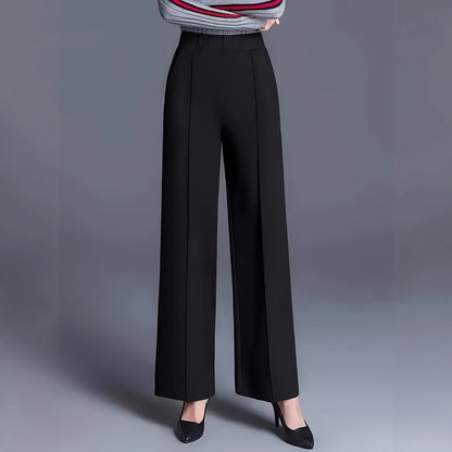 Women's elegant high-waisted trousers with pleats and elasticated waistband NOVAE