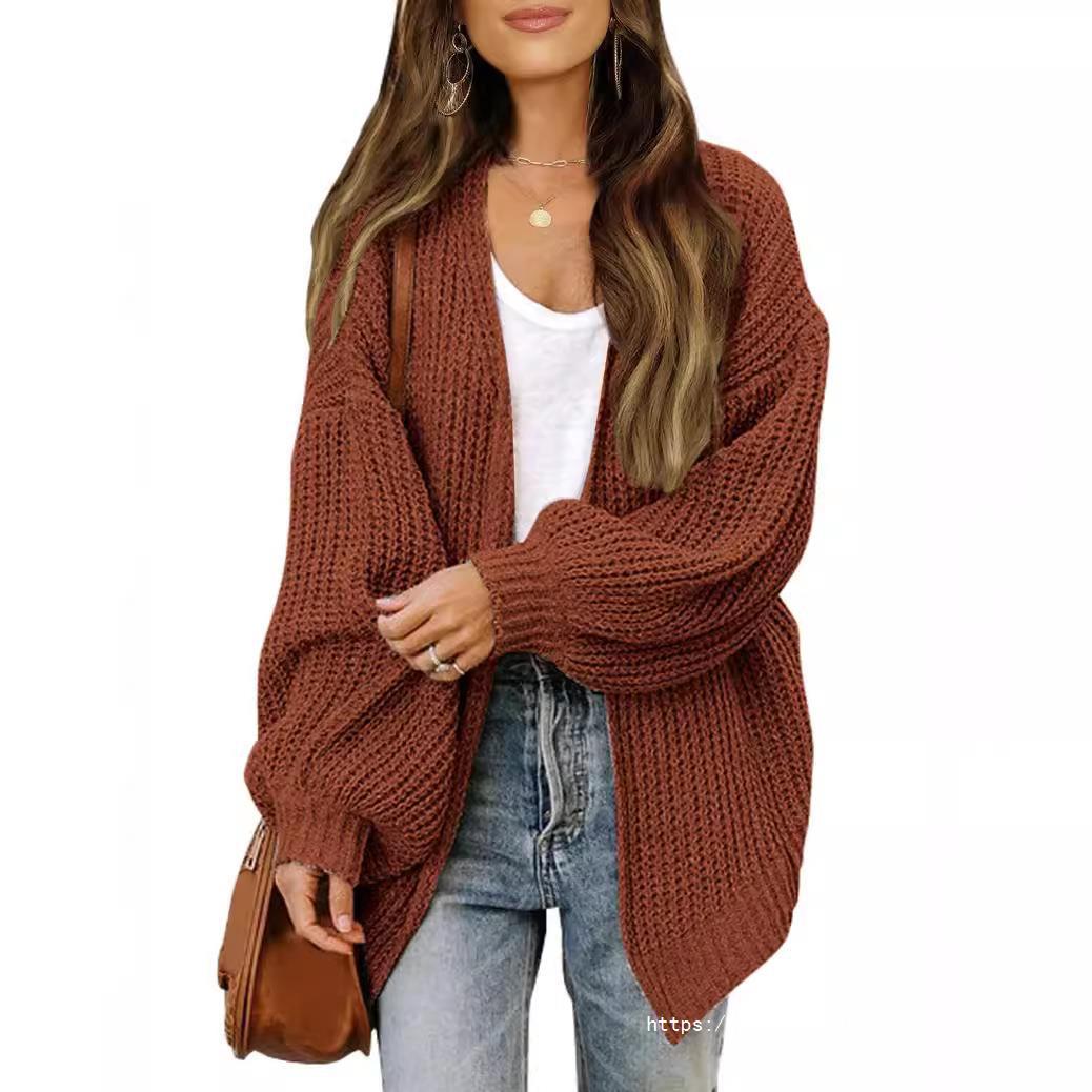 Women's Delicate Chunky Knit Cardigan with Iridescent Sleeves NOVAE