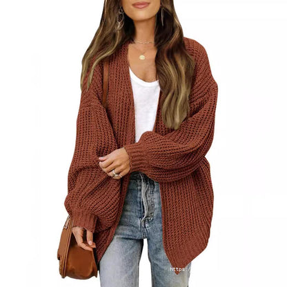 Women's Delicate Chunky Knit Cardigan with Iridescent Sleeves NOVAE