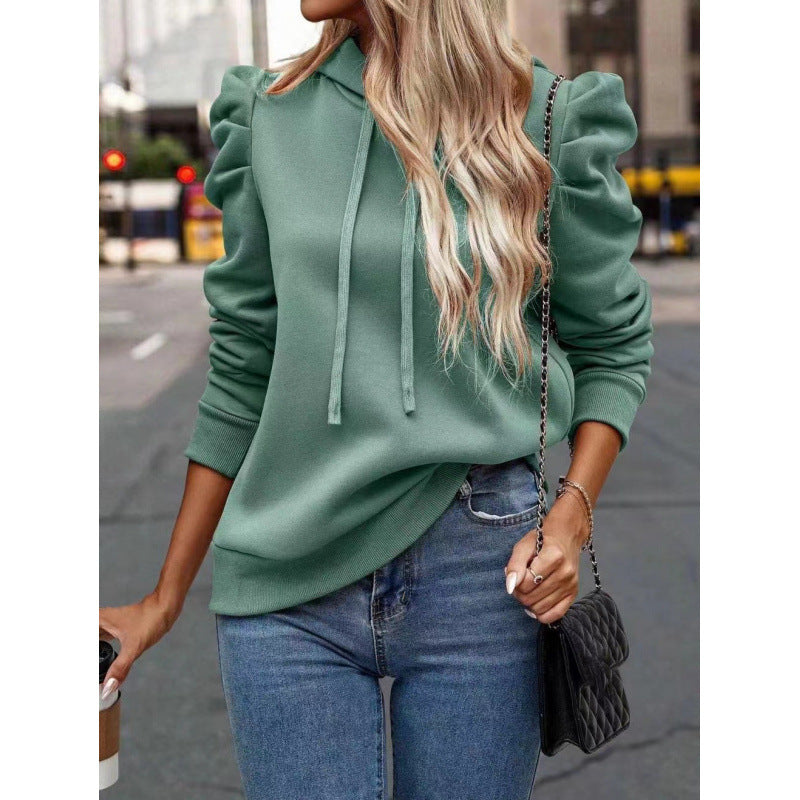 Women's fashionable hooded sweatshirt with puff sleeves and practical pockets NOVAE
