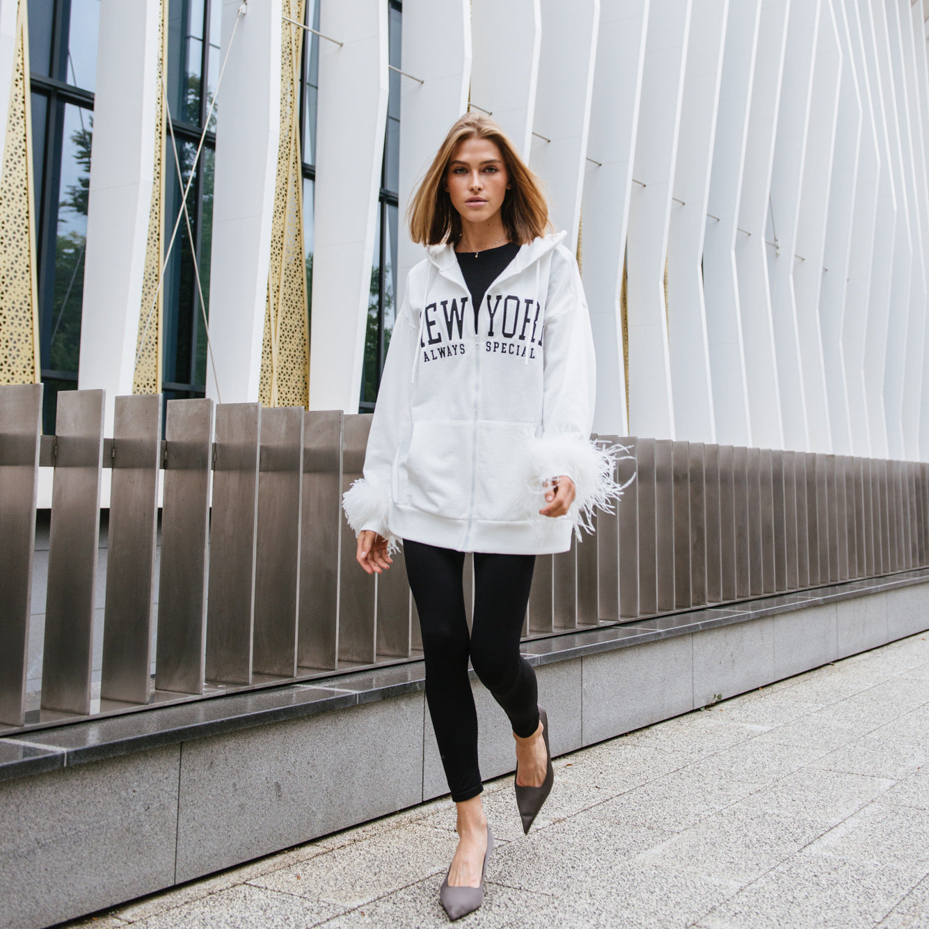 Women's oversized hoodie with creative lettering and modern fringe NOVAE