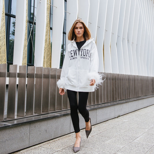 Women's oversized hoodie with creative lettering and modern fringe NOVAE