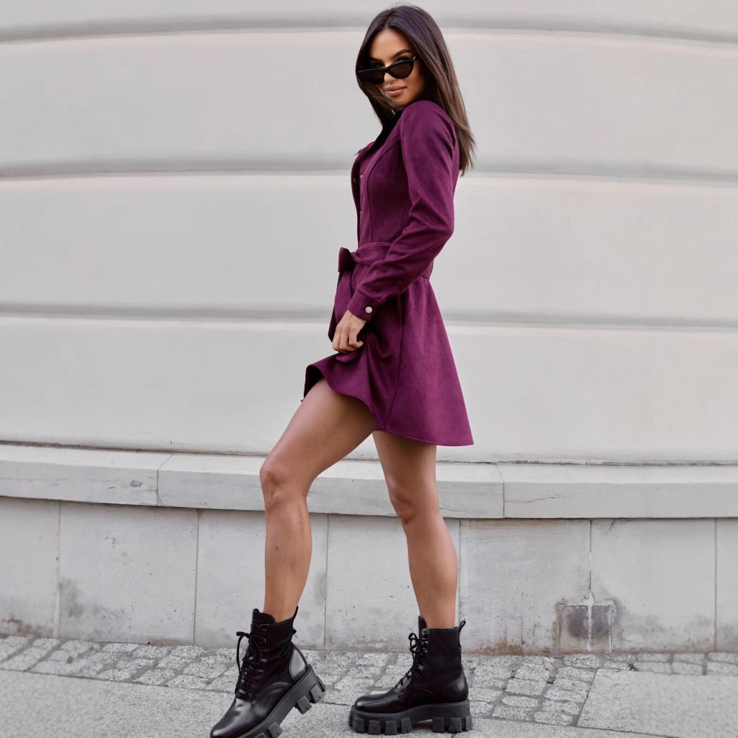 Women's shirt dress in soft faux suede with elegant waistline NOVAE