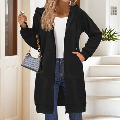 Women's Casual Long Jacket with Hood and Practical Pockets NOVAE