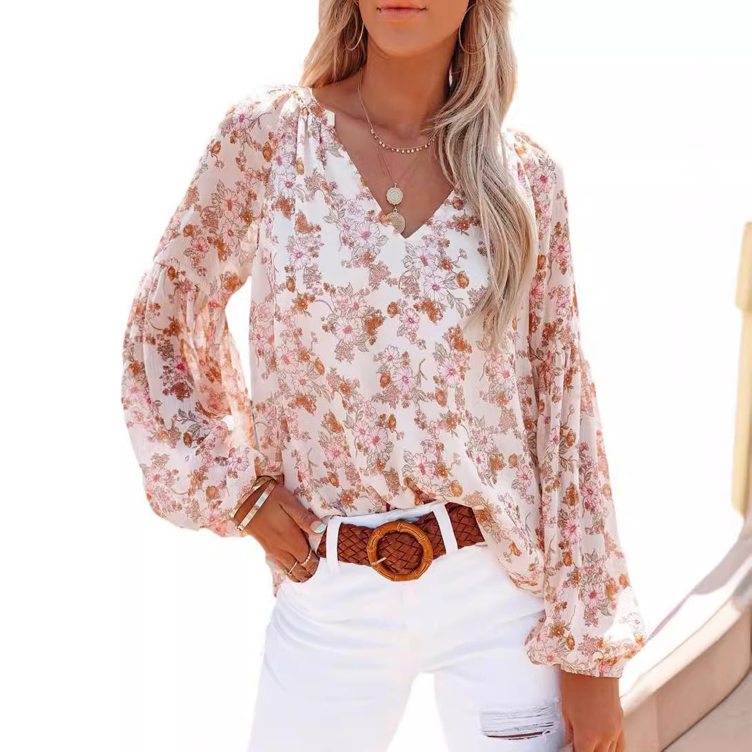 Women's blouse with floral patterns and airy sleeves NOVAE