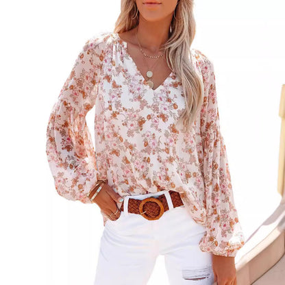 Women's blouse with floral patterns and airy sleeves NOVAE