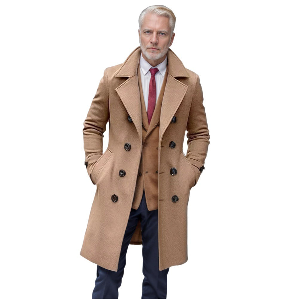 Men's elegant wool coat with double-breasted front and wide lapel NOVAE
