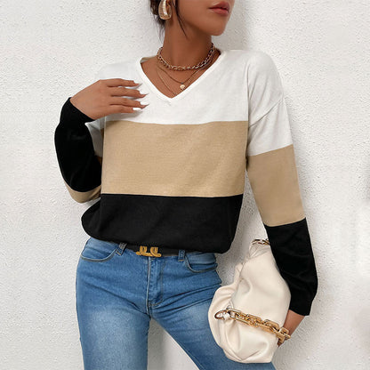 Women's V-neck sweater with striped design and casual cut NOVAE