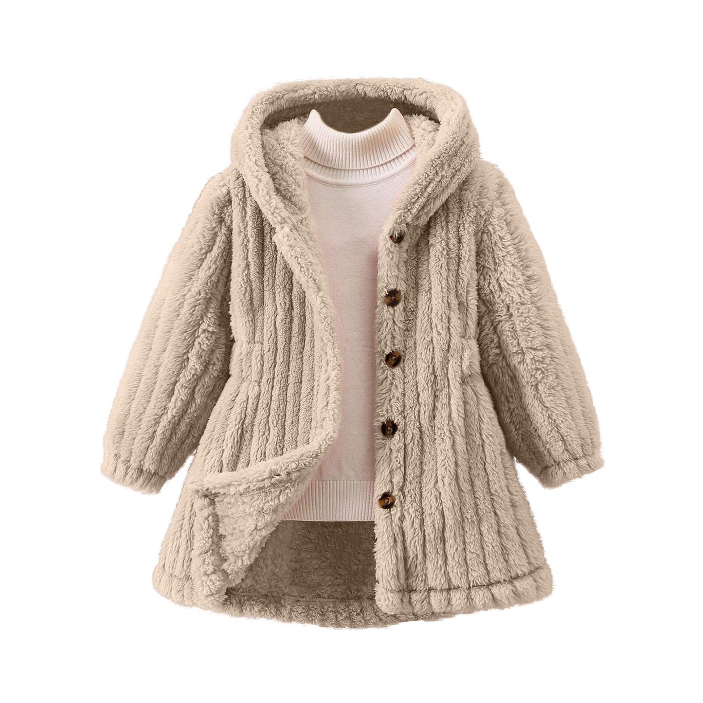 Women's Cozy Teddy Jacket with Hood and Button Closure NOVAE