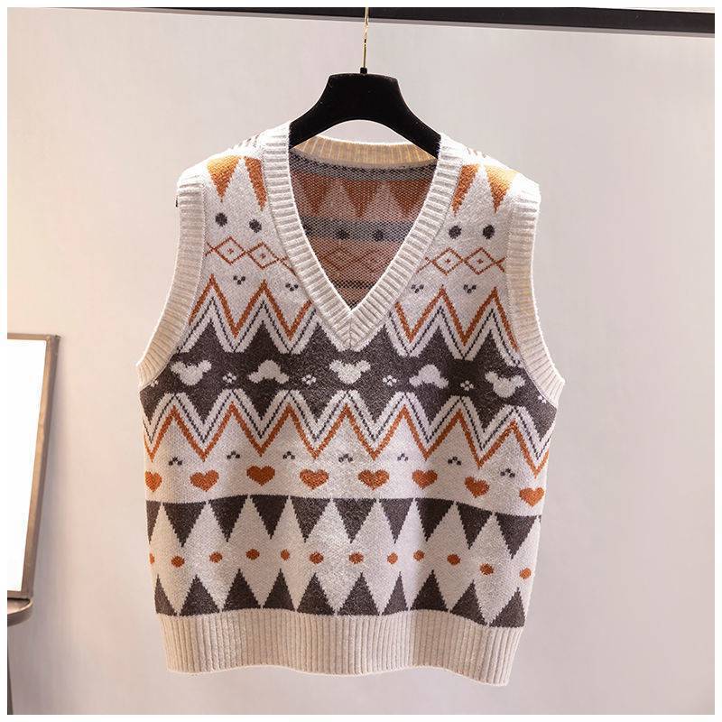 Women's knitted vest with V-neck and geometric pattern NOVAE