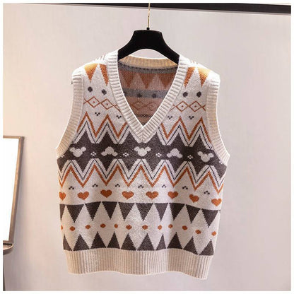 Women's knitted vest with V-neck and geometric pattern NOVAE