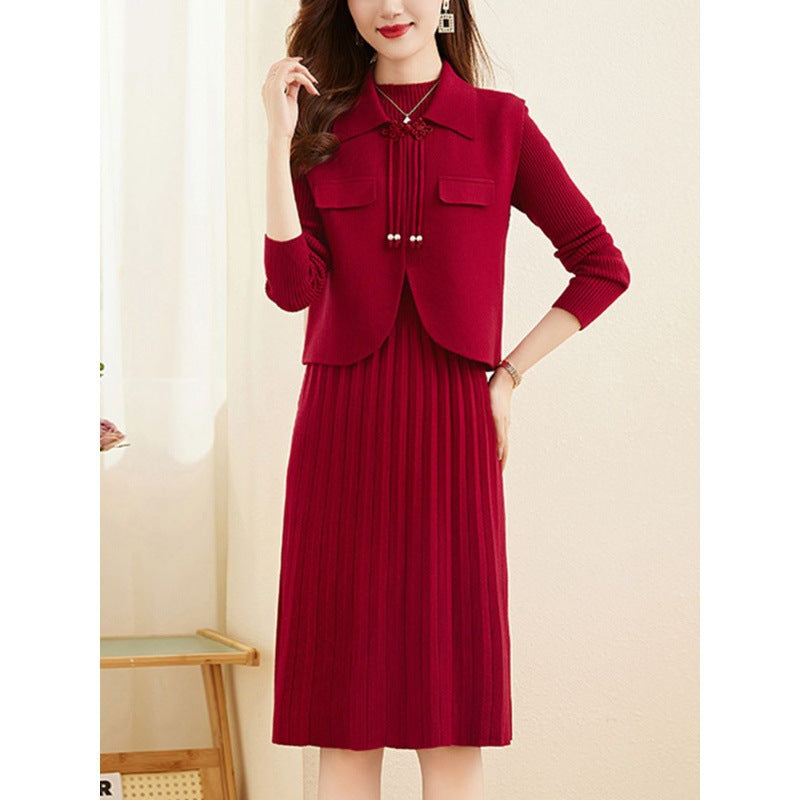 Women's knit dress with combined blazer design and fine rib structure NOVAE