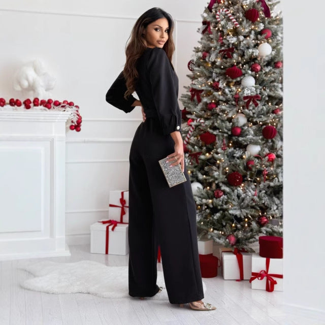 Women's Elegant Jumpsuit with Adjustable Belt and V-Neck NOVAE