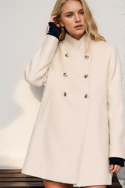 Women's fashionable short coat with double-breasted front and elegant stand-up collar NOVAE