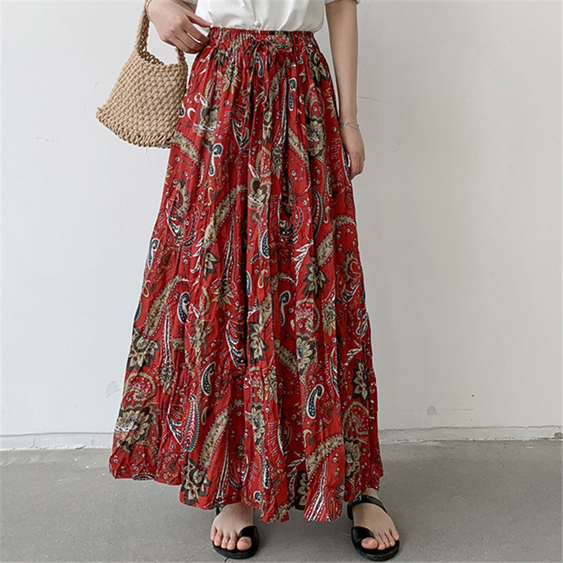 Women's maxi skirt with floral paisley patterns and elastic waistband NOVAE