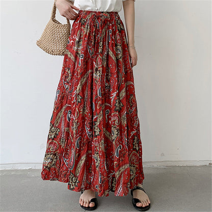 Women's maxi skirt with floral paisley patterns and elastic waistband NOVAE