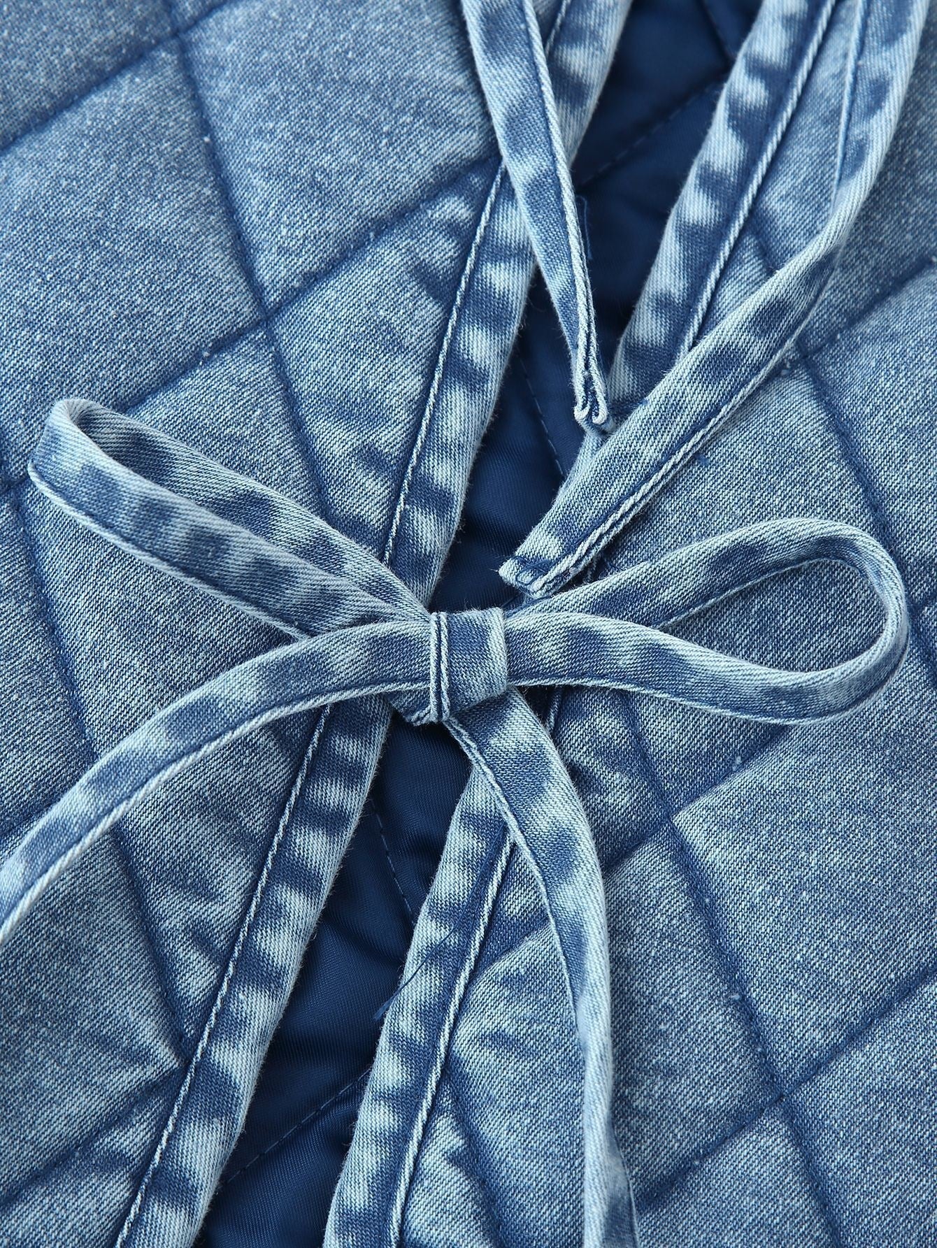 Women's quilted denim jacket with ruffle details and tie closure NOVAE