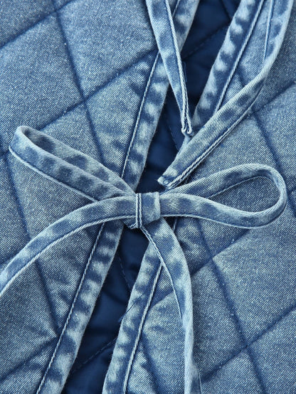 Women's quilted denim jacket with ruffle details and tie closure NOVAE