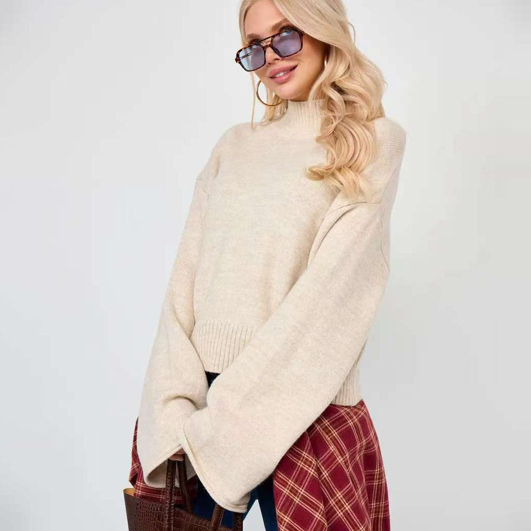 Women's Elegant Oversized Sweater with a Wide Fit and Stand-Up Collar NOVAE