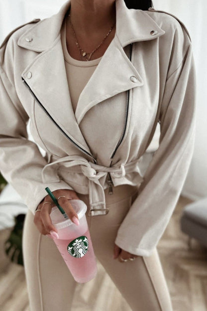 Women's biker jacket made of high-quality imitation suede with a tailored cut and side zippers NOVAE