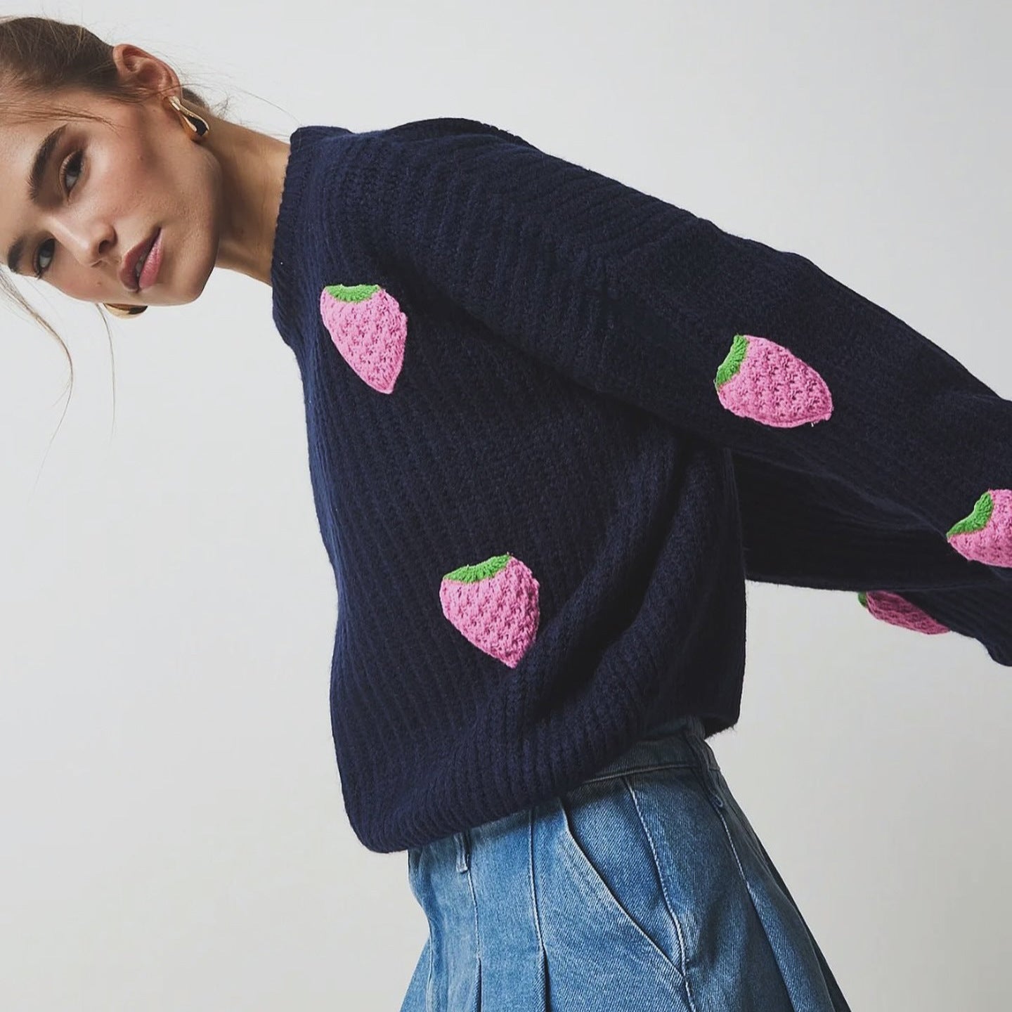 Women's knit sweater with unique strawberry design and comfortable cut NOVAE