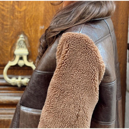 Women's faux fur leather jacket in an elegant oversized style NOVAE