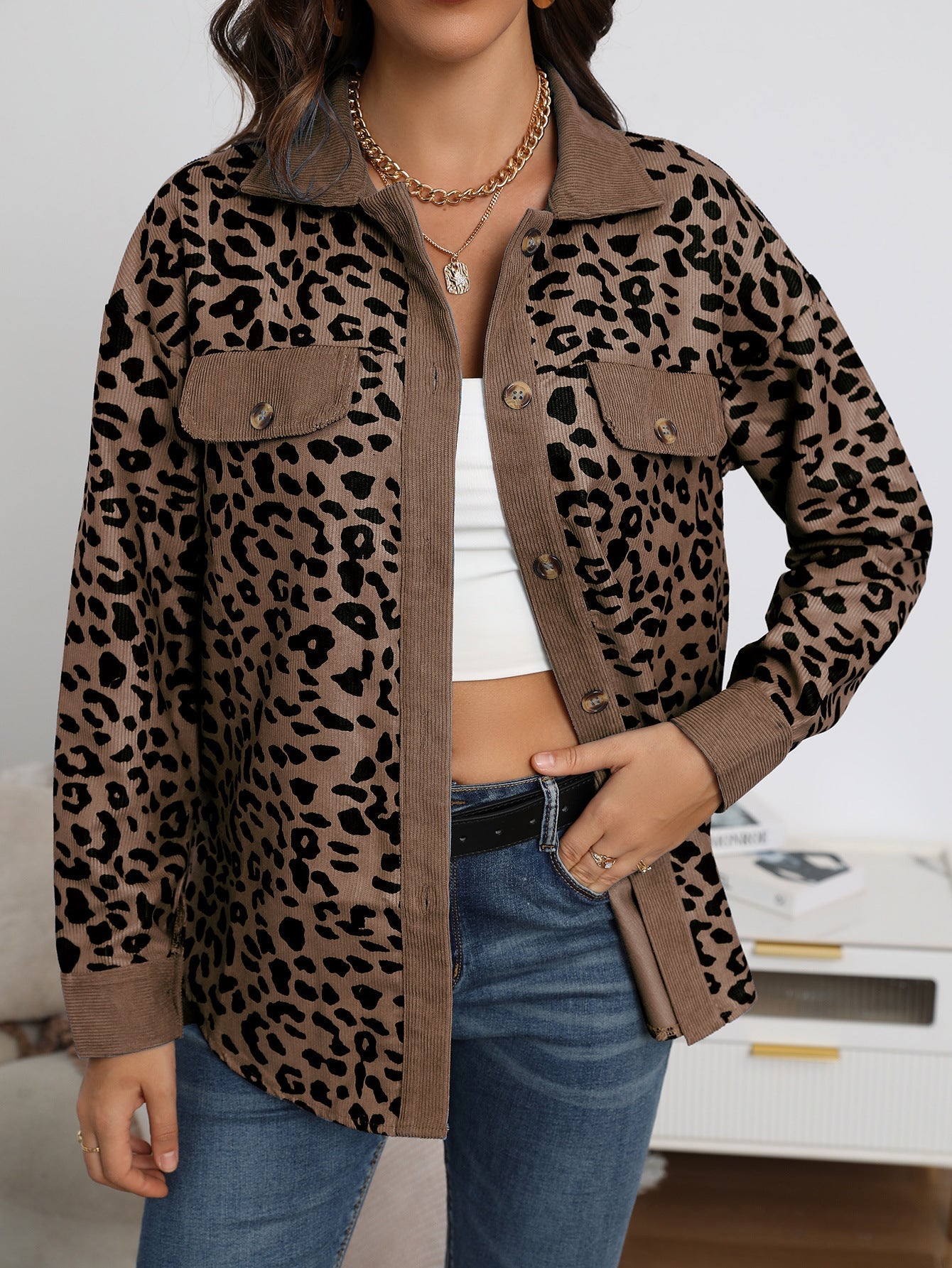 Women's Oversized Leopard Print Shirt Jacket NOVAE