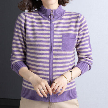 Women's cardigan with stand-up collar and zipper NOVAE
