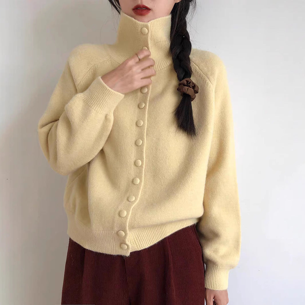 Women's High-Quality Knit Cardigan with Stand-Up Collar and Button Details NOVAE