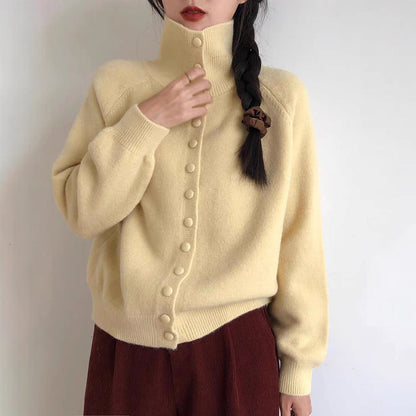 Women's High-Quality Knit Cardigan with Stand-Up Collar and Button Details NOVAE