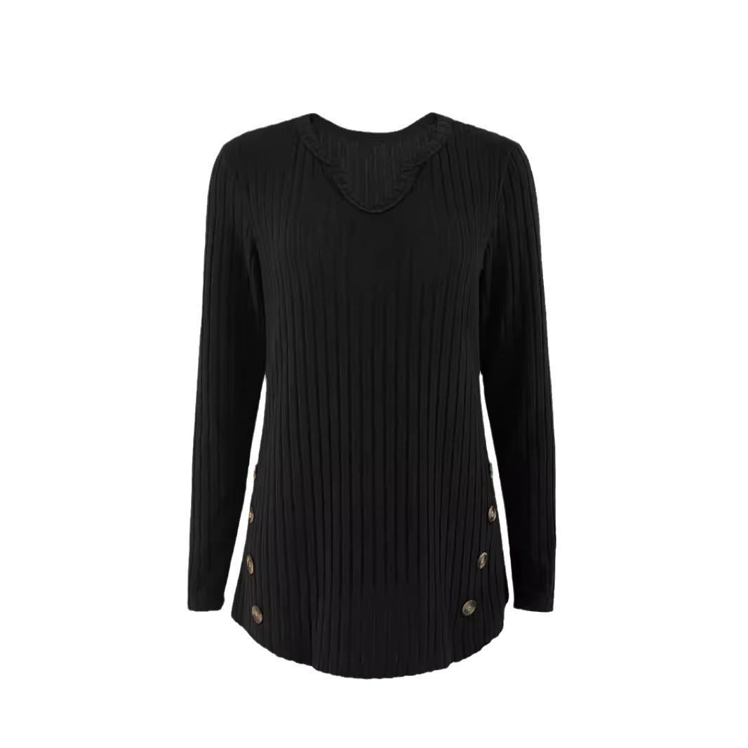 Women's ribbed knit sweater with fashionable button details NOVAE