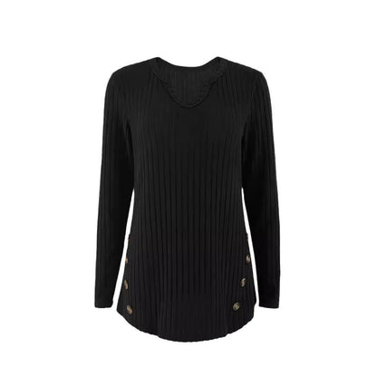 Women's ribbed knit sweater with fashionable button details NOVAE