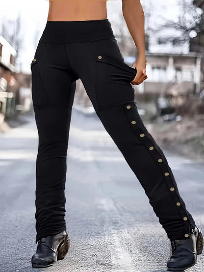 Women's Elegant Performance Trousers with Practical Pockets and Side Button Details NOVAE