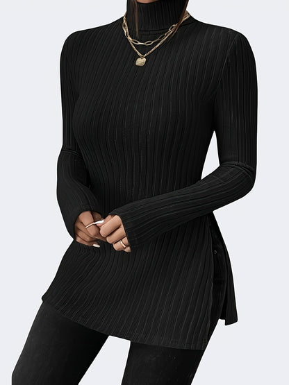 Women's knitted top with high collar and side slits NOVAE