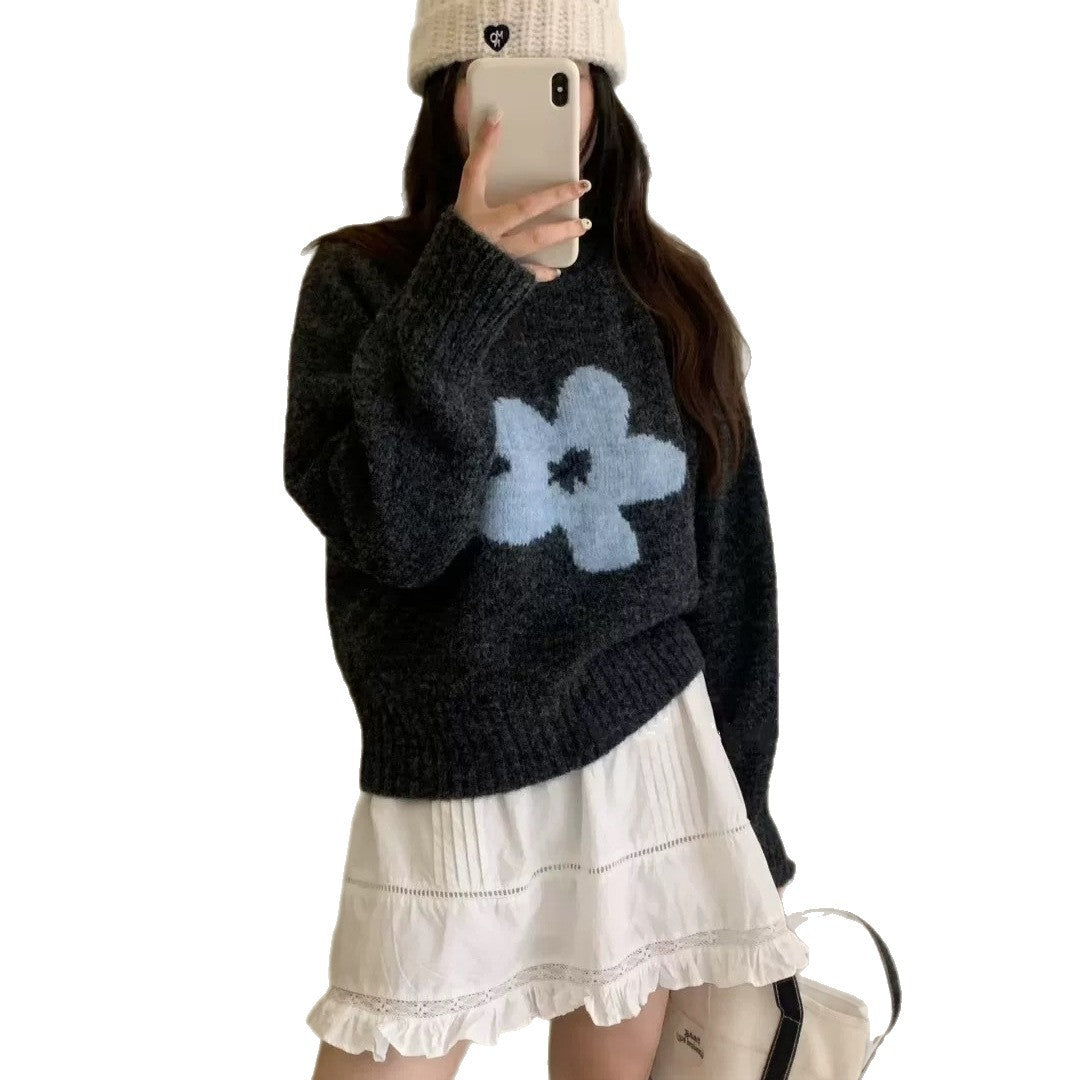Women's sweater with floral design and high-pile material NOVAE