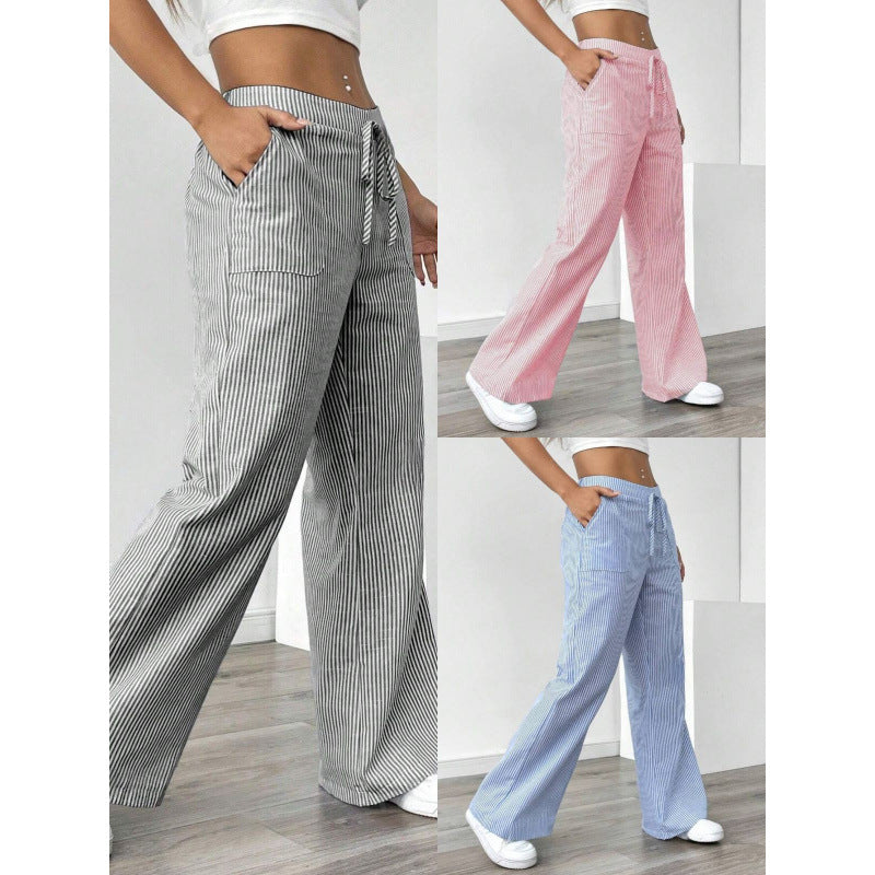 Women's wide-legged striped trousers with a high waist and practical pockets NOVAE