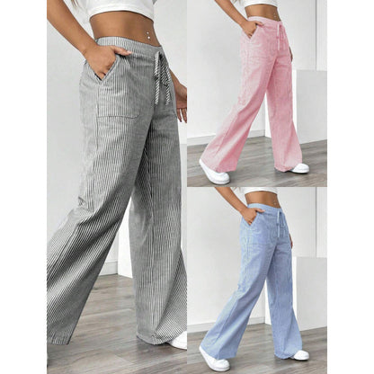 Women's wide-legged striped trousers with a high waist and practical pockets NOVAE