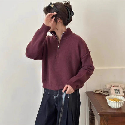 Women's casual pullover with short zipper and relaxed fit NOVAE