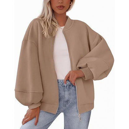 Women's casual oversized jacket with zipper and balloon sleeves NOVAE