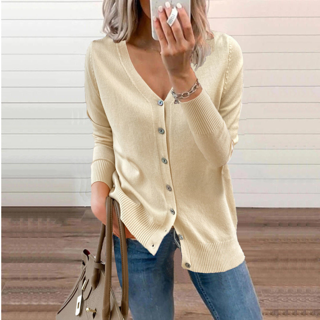 Women's cardigan with buttoned front and V-neck NOVAE