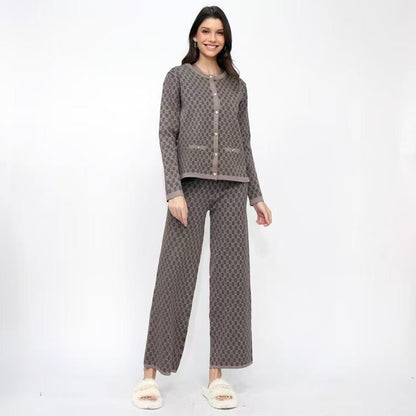 Women's pajama set with modern check pattern and full button placket NOVAE