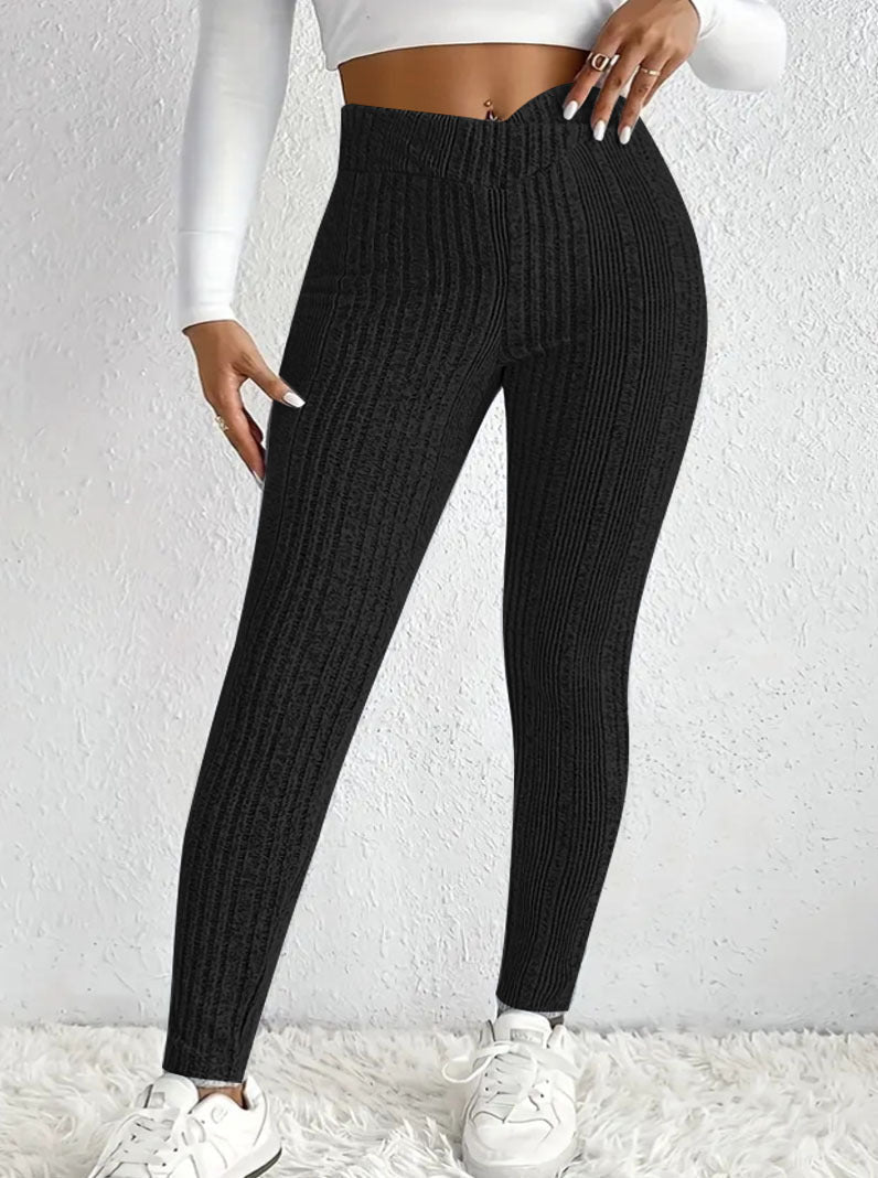 Women's leggings with structured rib pattern and high waistband NOVAE