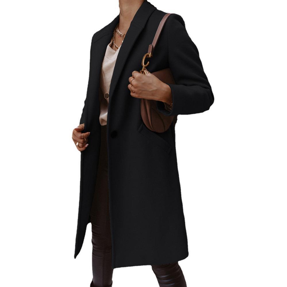 Women's elegant long coat made of a high-quality wool blend with classic lapels NOVAE